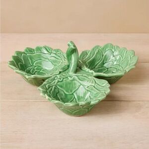 COPY - 10oz Artichoke Three Section Stoneware Serving Bowl Green - John Derian